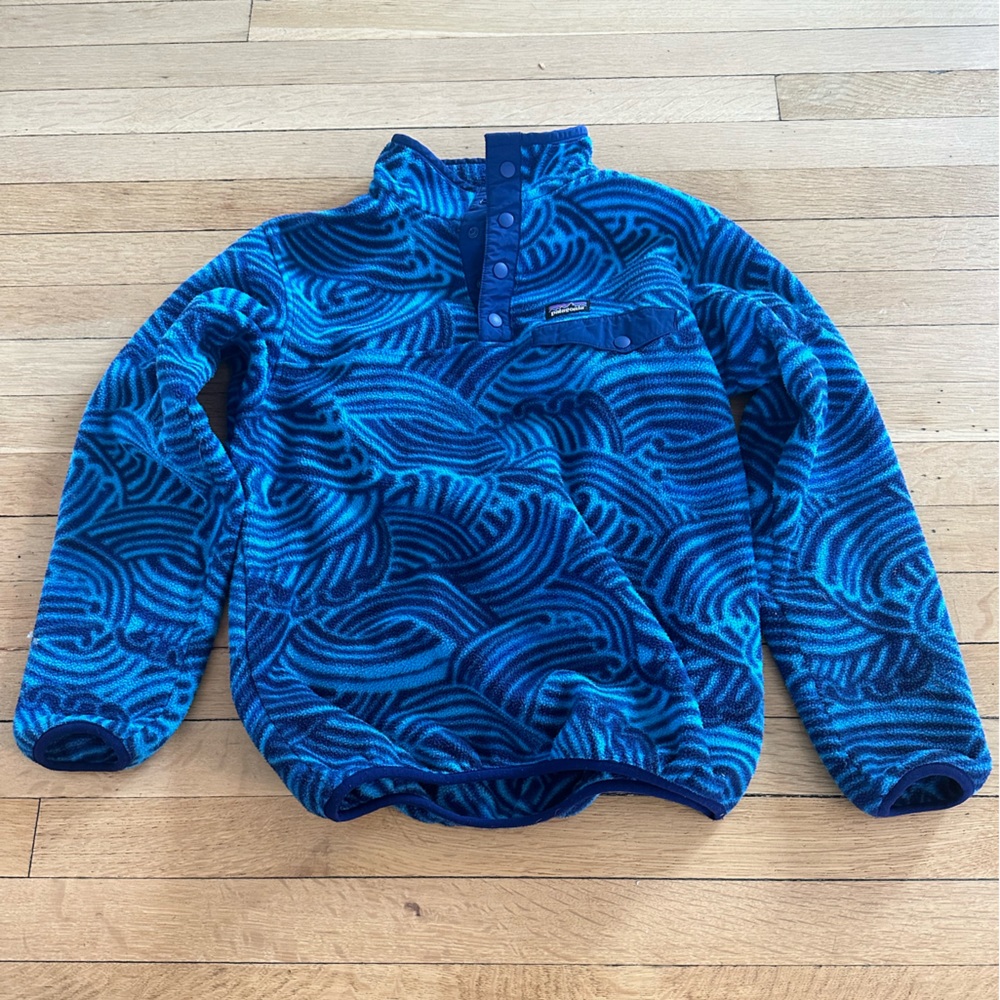 Patagonia Kids Synchilla Snap-T Rare Blue Wave Print Size XL 14